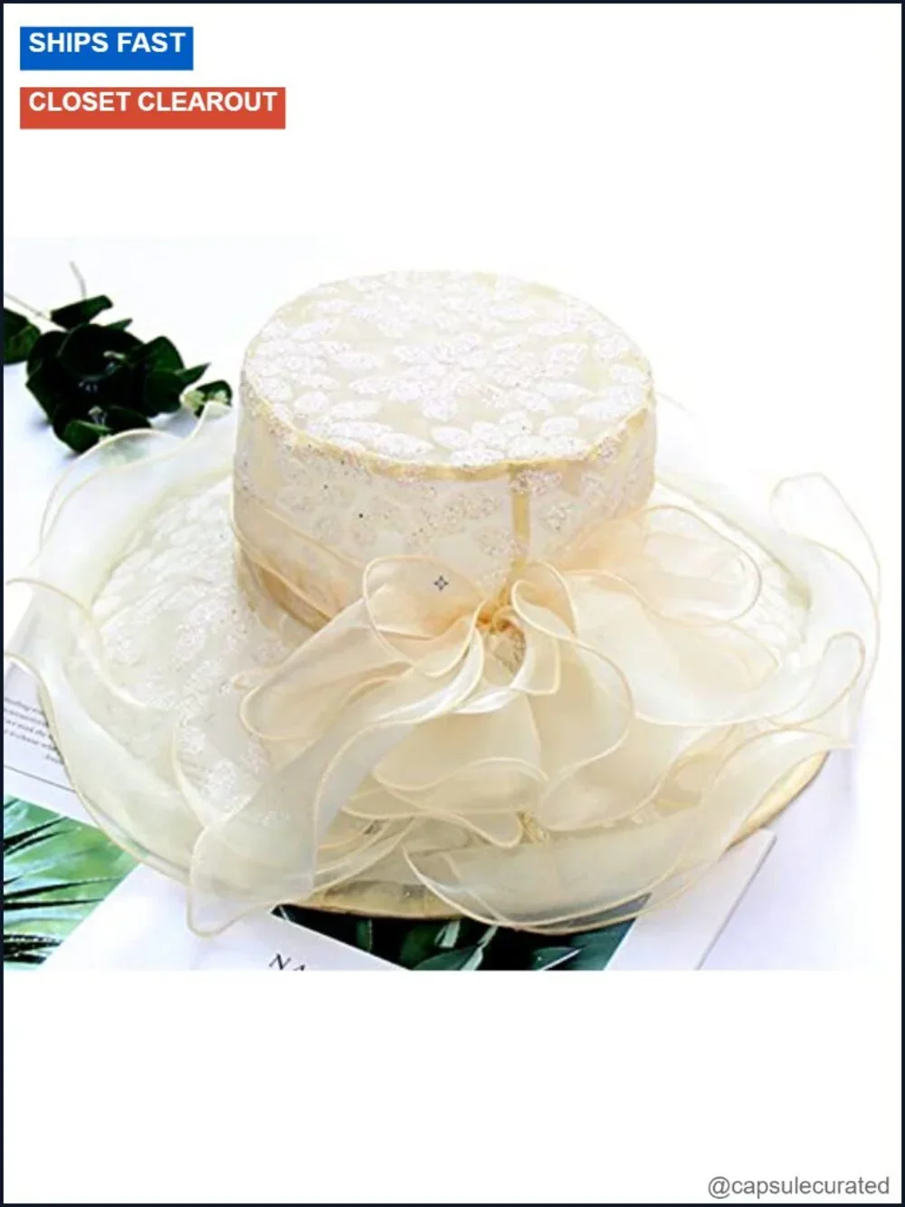 Women's Organza Church Tea Party Wedding Fascinator Derby Hat Wide Brim Sun Hat